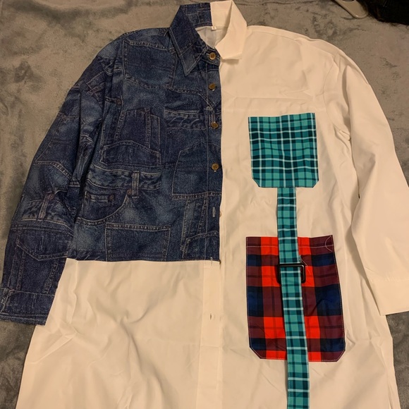 Jurllyshe Fashion Color Matching Lapel Button Plaid Printed Shirt Dress - Picture 2 of 7